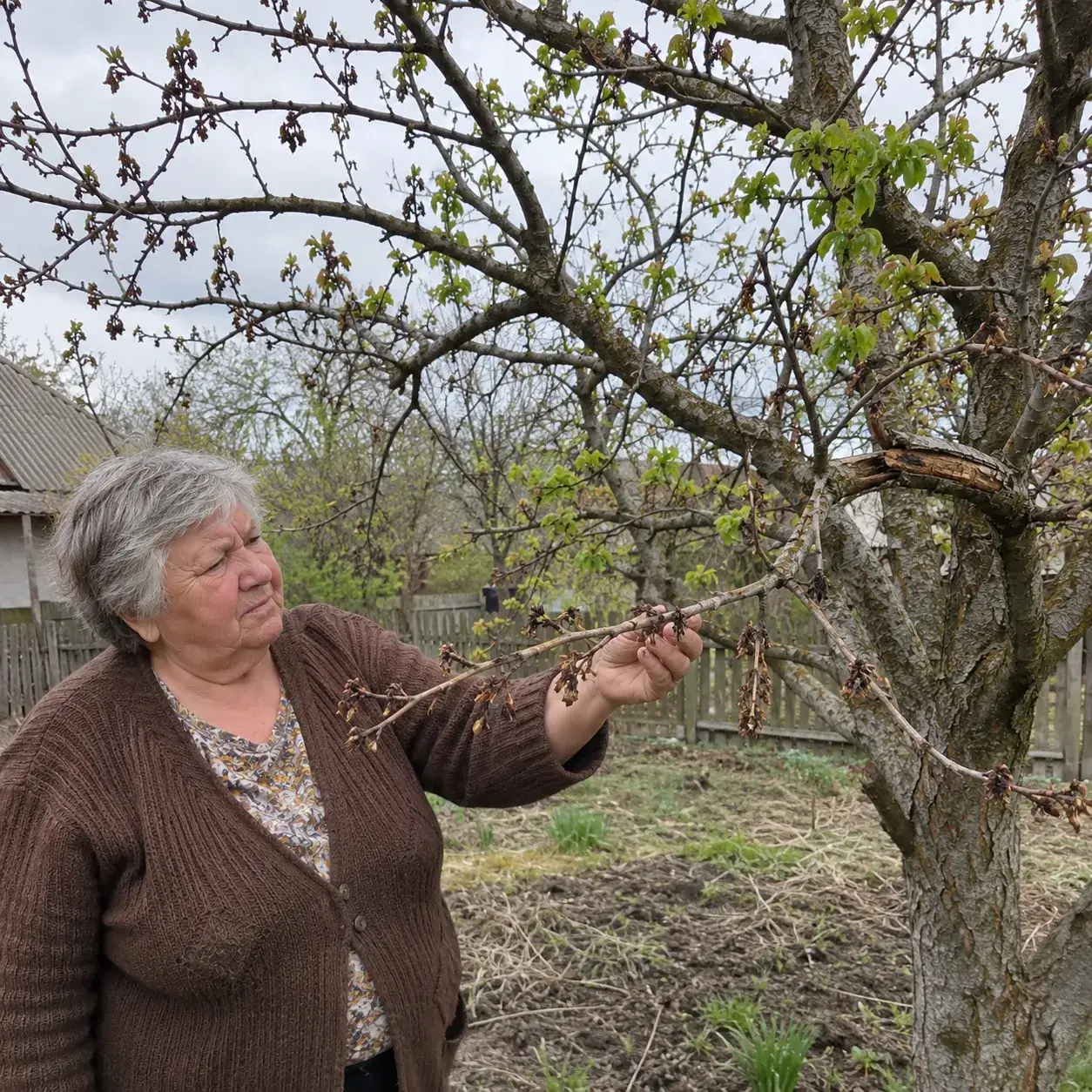 Гілка черешні в інеї